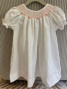 Sweet Dreams White Dress with Pale Pink Smocking 12 month